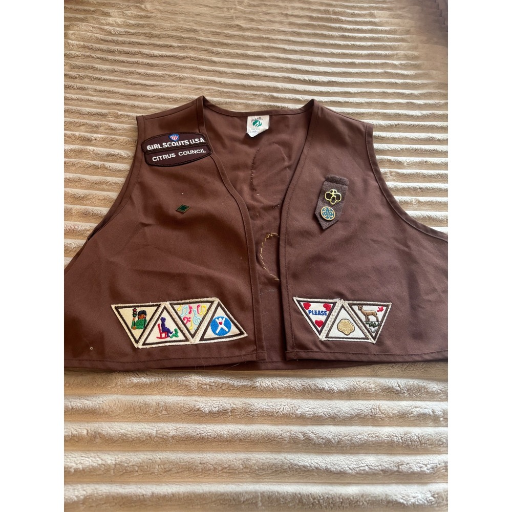 Early 2000s Girl Scouts USA Brown Vest Large 14-16 Citrus Council Patches Badges